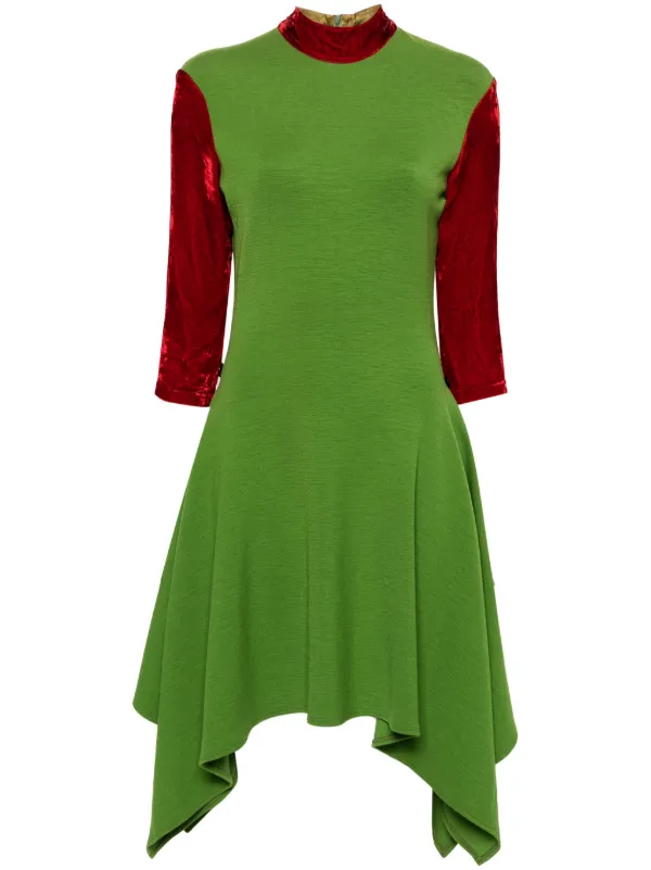 Jean Paul Gaultier Pre-Owned 1990s velvet-sleeve Asymmetric Dress | Green |  FARFETCH