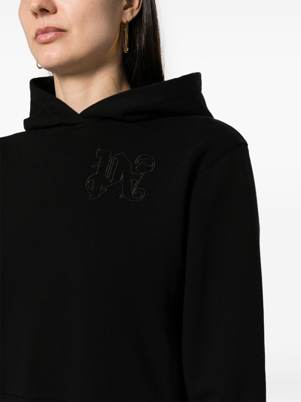 Shop Palm Angels Logo-embroidered Cotton Hoodie In Schwarz