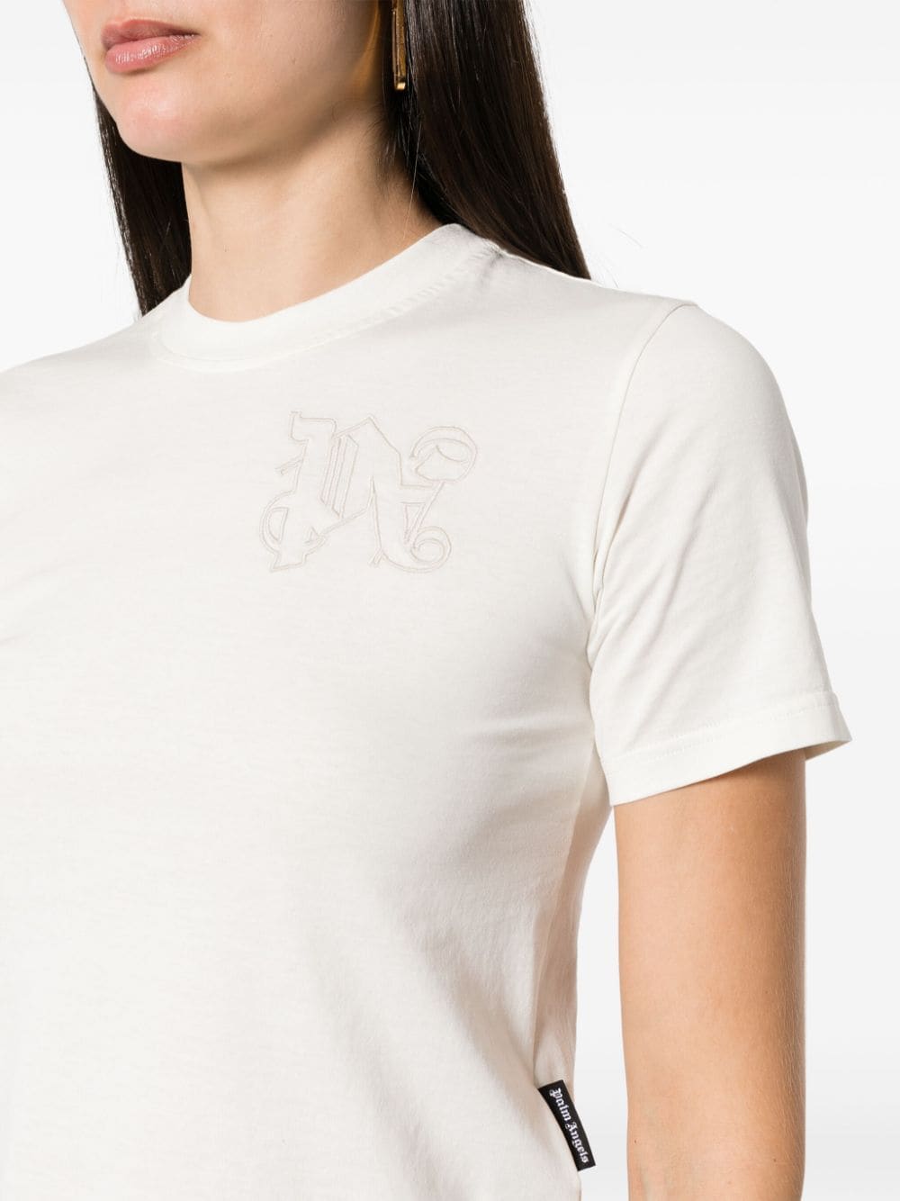 Shop Palm Angels Logo-embroidered Cotton T-shirt In Nude