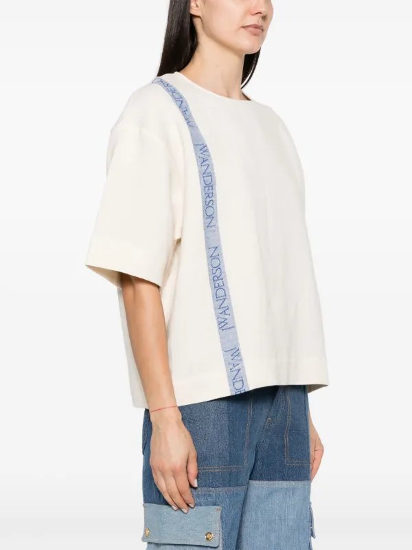 JW Anderson logo-print linen-blend T-shirt | Neutrals | FARFETCH