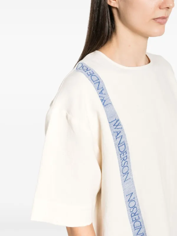 JW Anderson logo-print linen-blend T-shirt | Neutrals | FARFETCH
