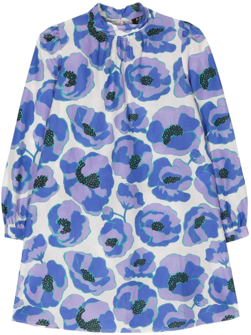 Apc Dalia Poppy-print Mini Dress In Blue