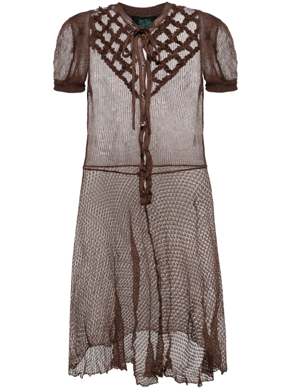 Pre-owned Jean Paul Gaultier 1990s Metallic Knit Semi-sheer Dress In Brown