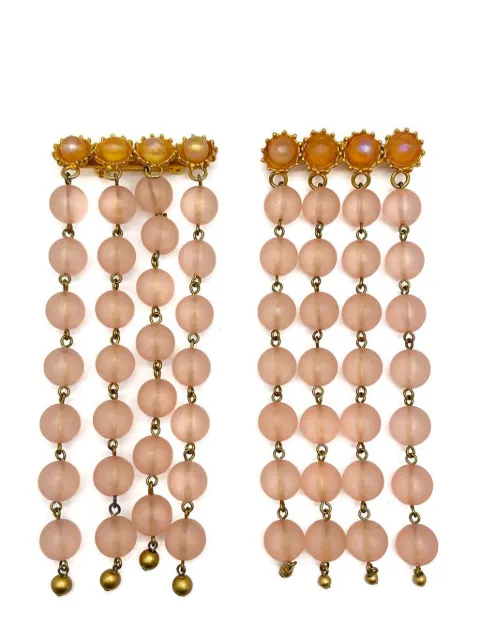 Jennifer Gibson Jewellery Vintage Pair of Long Pink Satin Bead Tassel Brooches 1960s