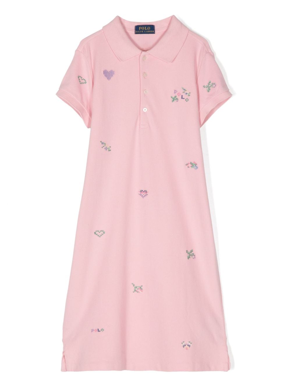 Ralph Lauren Kids Katoenen jurk met geborduurde bloe Roze