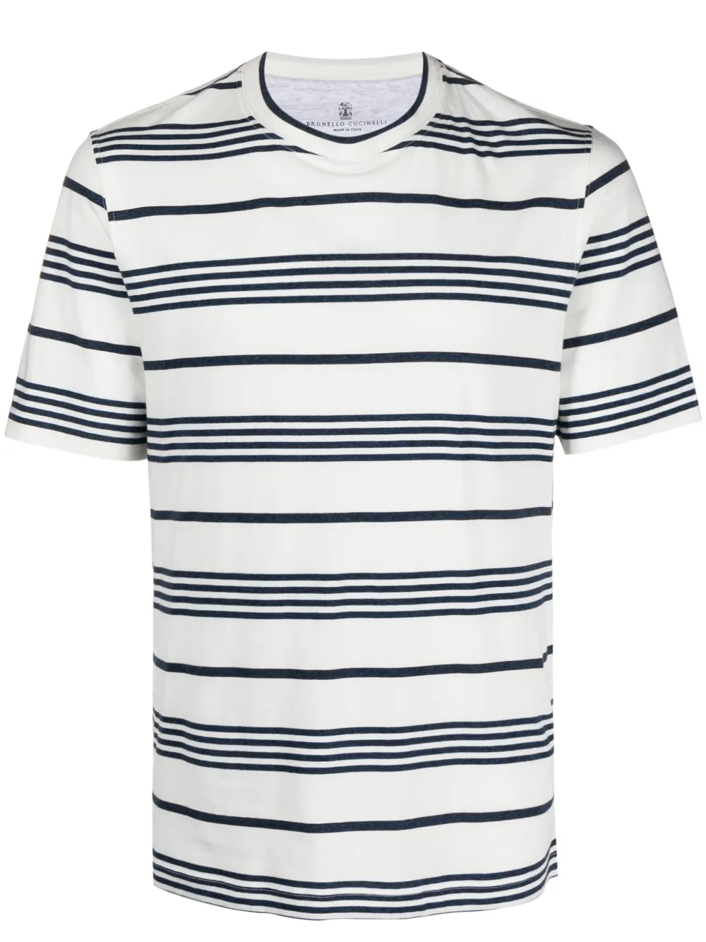Brunello Cucinelli Striped Cotton T-shirt In Blue