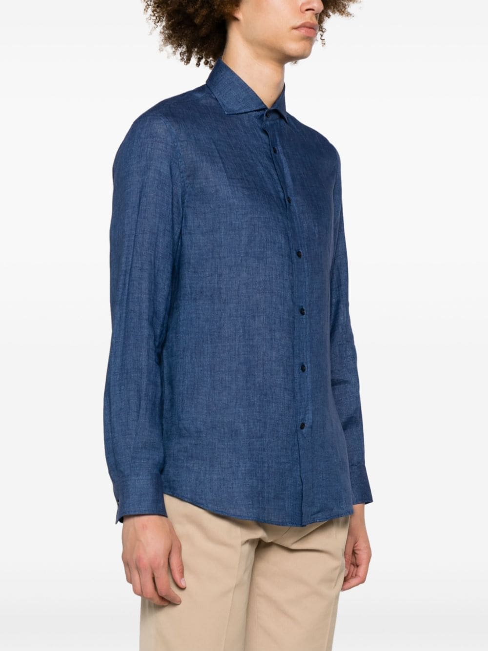 Shop Brunello Cucinelli Buttoned-up Linen Shirt In Blue