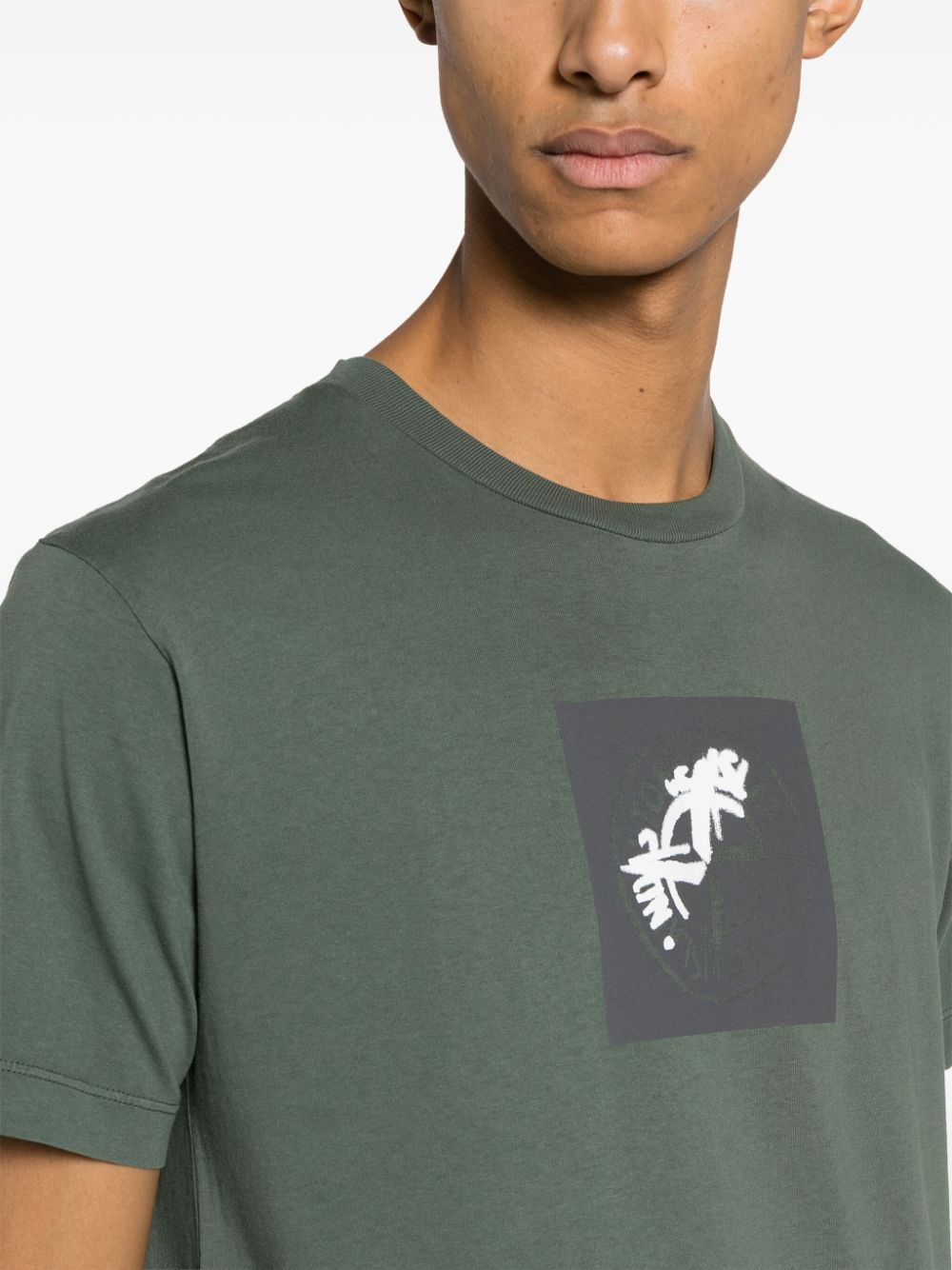 Shop Stone Island Compass-print Cotton T-shirt In Green