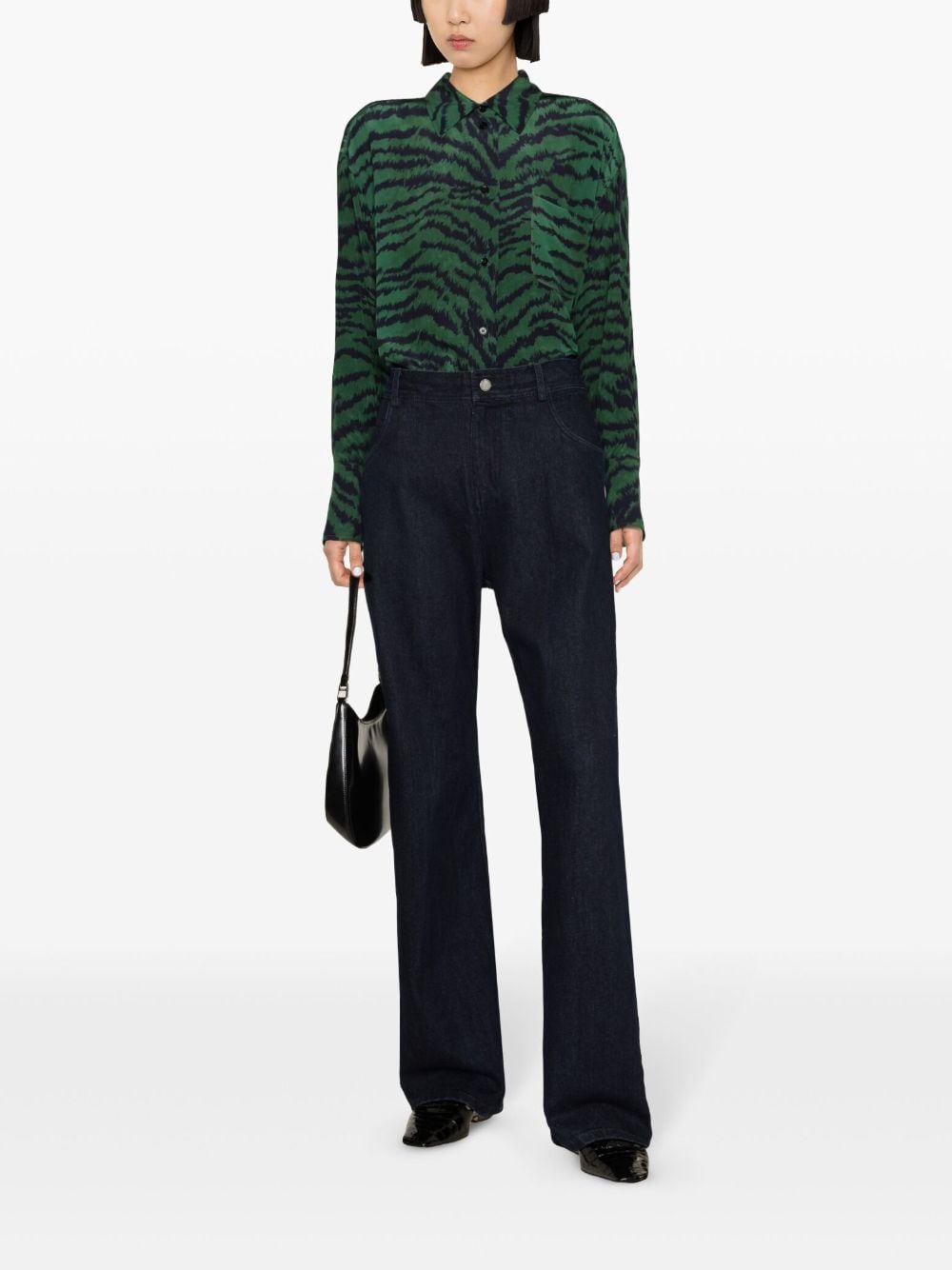 Shop Victoria Beckham Tiger-print Silk Shirt In Green