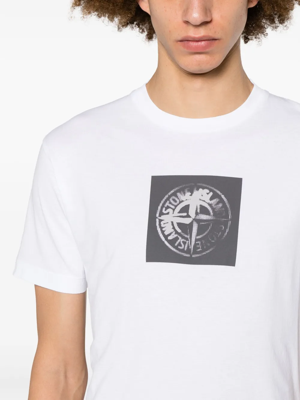 Shop Stone Island Compass-print Cotton T-shirt In White