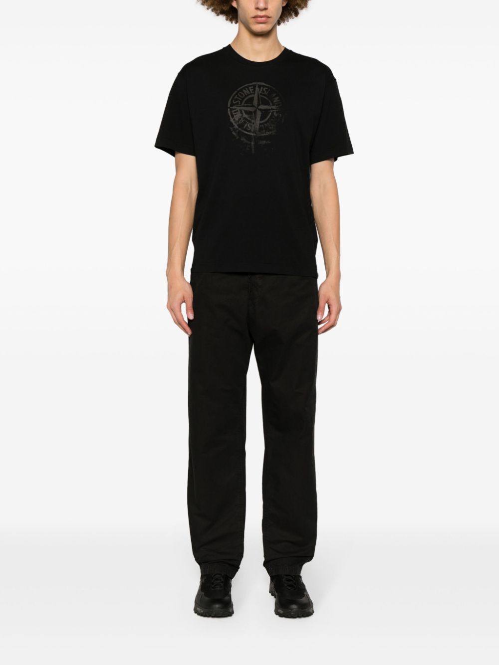 Shop Stone Island Compass-print Cotton T-shirt In Black