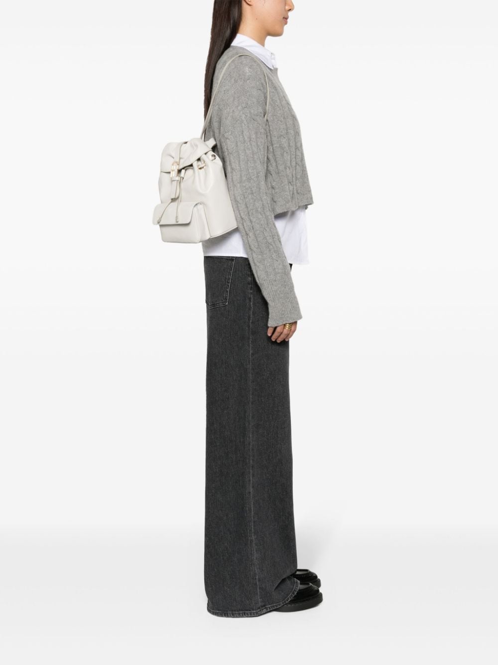 Shop Furla Flow Buckle-detailed Backpack In Grey