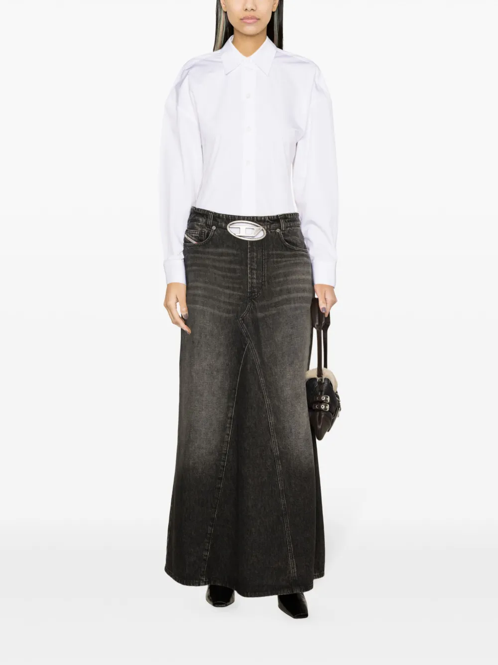 Shop Diesel De-pago Denim Maxi Skirt In Grey