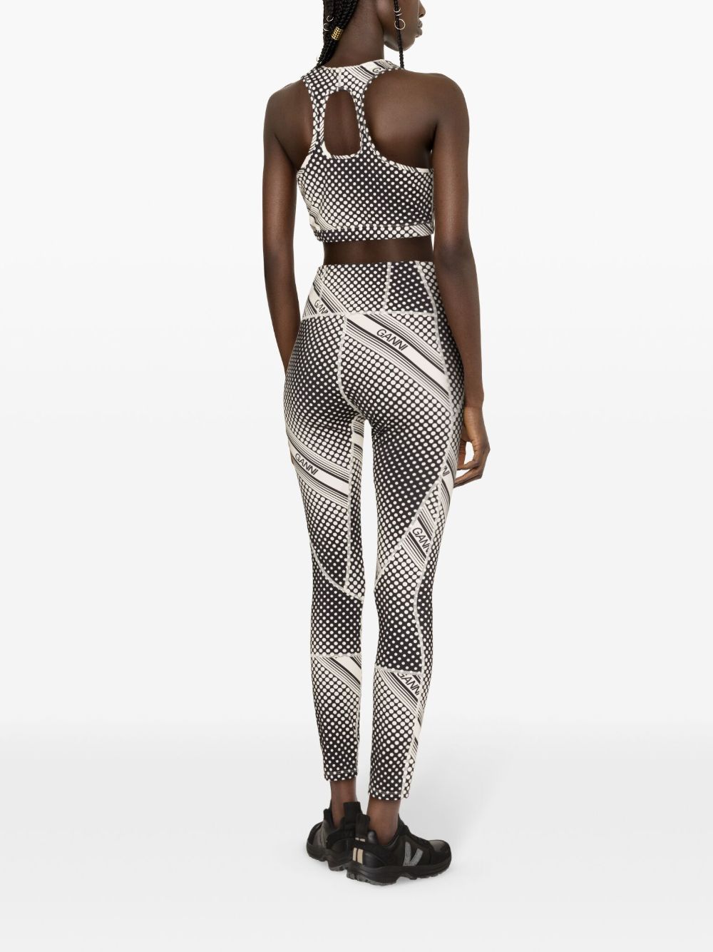 Shop Ganni Graphic-print Sports Bra In Neutrals