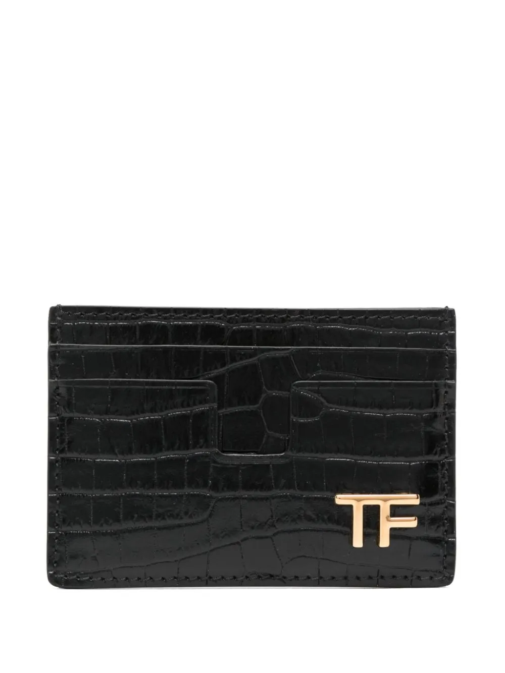 Tom Ford Logo Plaque Embossed Card Holder In Black