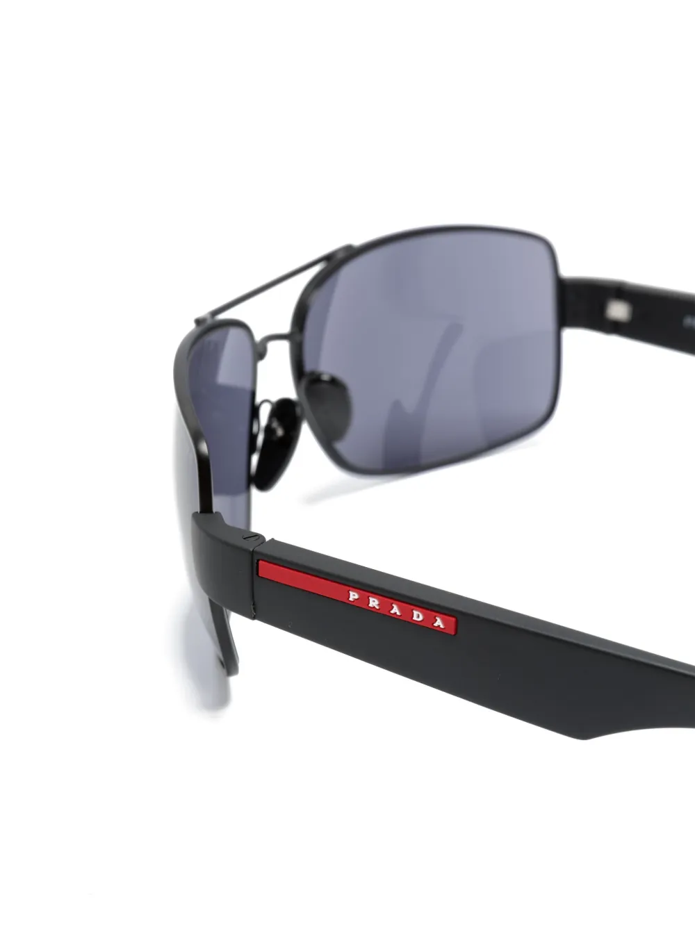 Shop Prada Rectangle-frame Logo-print Sunglasses In Black