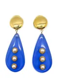 Jennifer Gibson Jewellery Vintage Vogue Bijoux Blue Teardrop &amp; Pearl Earrings 1970s