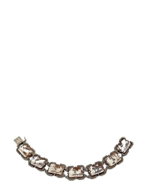 Jennifer Gibson Jewellery Antique Silver Shell Cameo Panel Bracelet 1930s