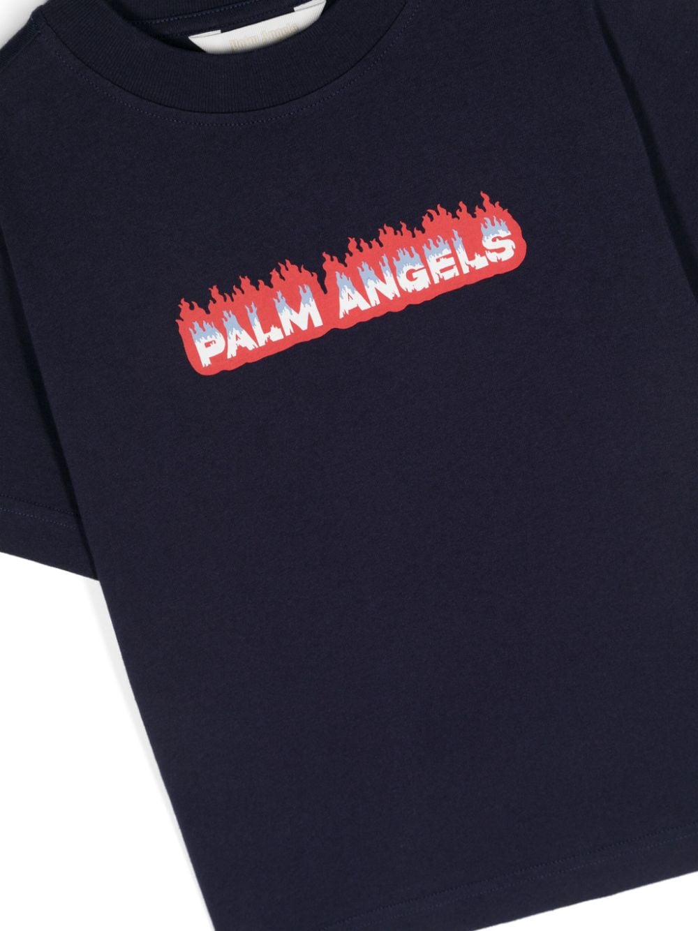 Shop Palm Angels Logo-flocked Cotton T-shirt In Blue