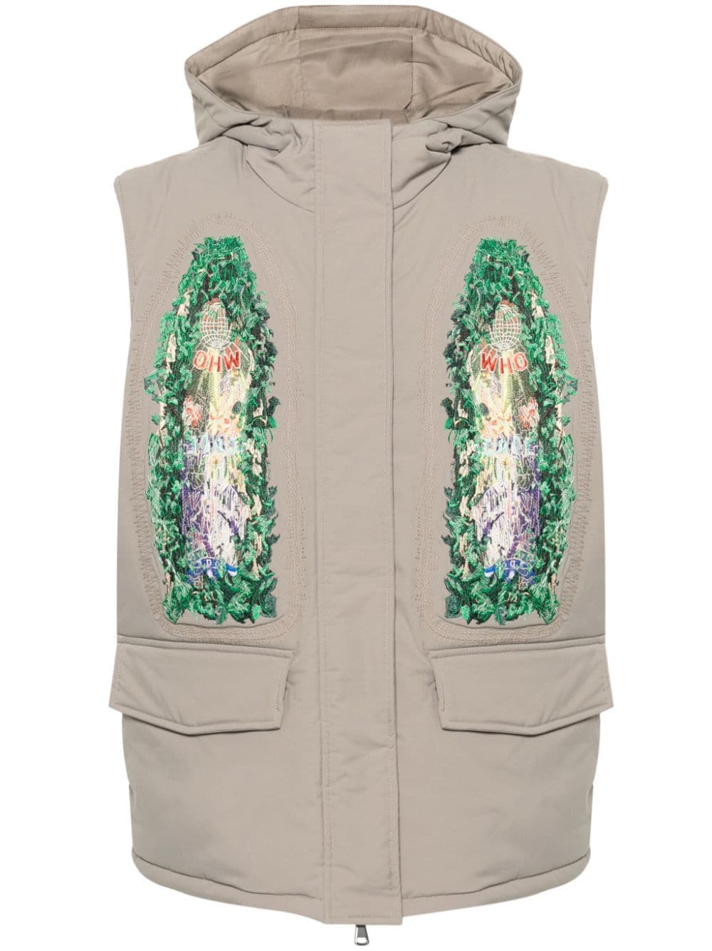 Shop Who Decides War Embroidered-design Hooded Gilet In Green