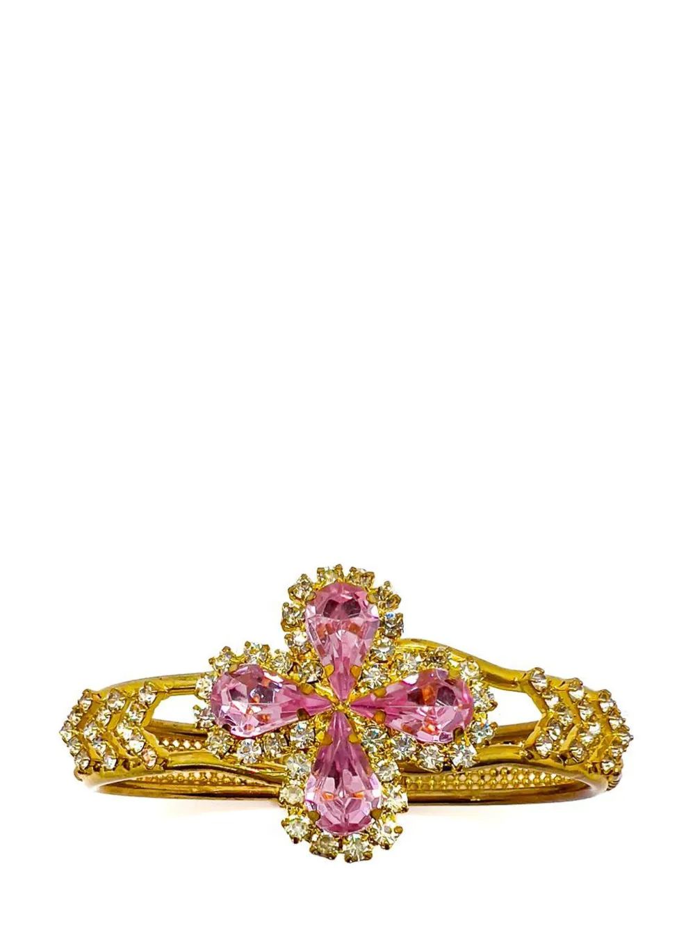 Vintage Victorian Inspired Pink Teardrop Crystal Cuff 1960s