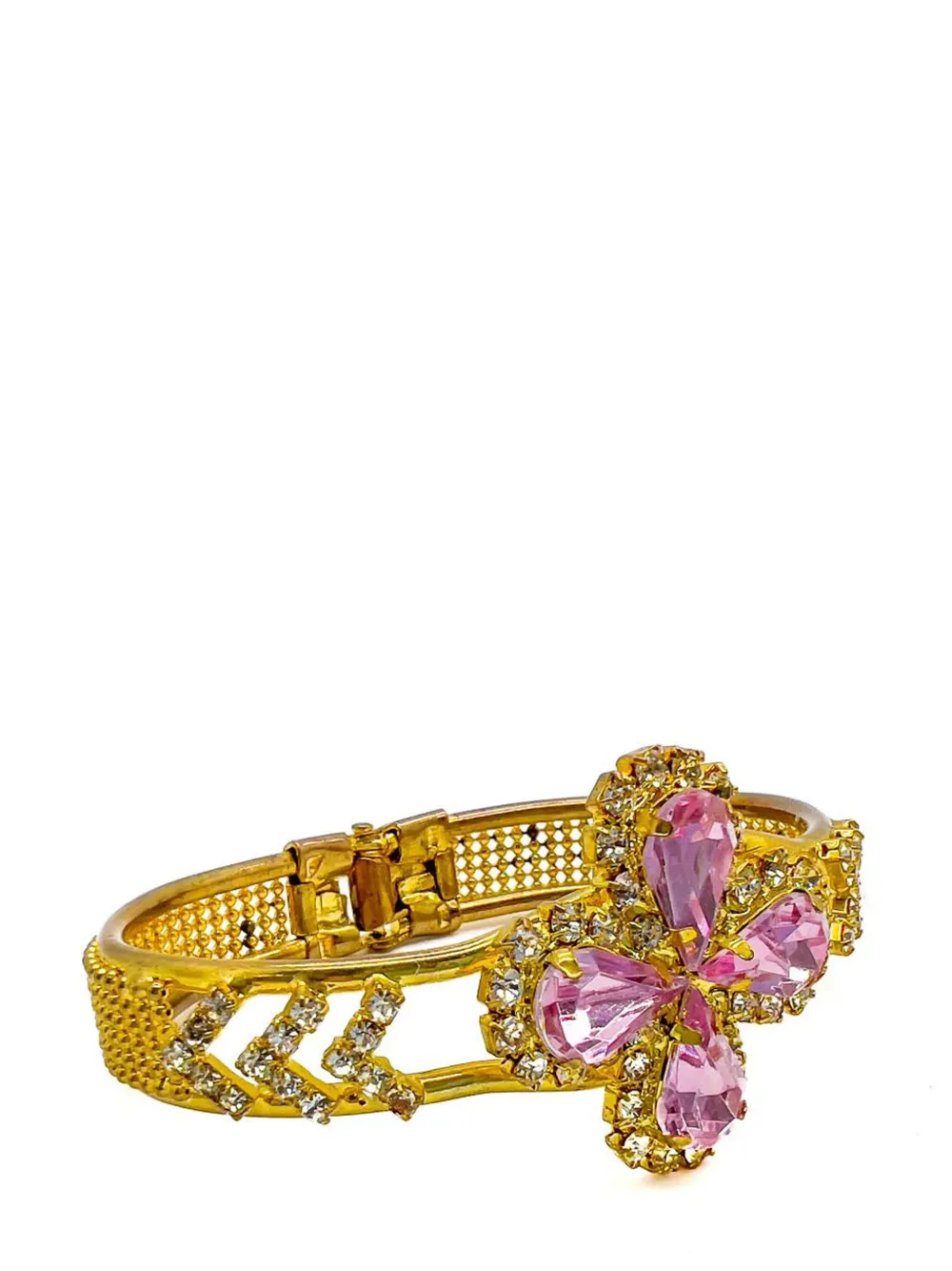 Vintage Victorian Inspired Pink Teardrop Crystal Cuff 1960s