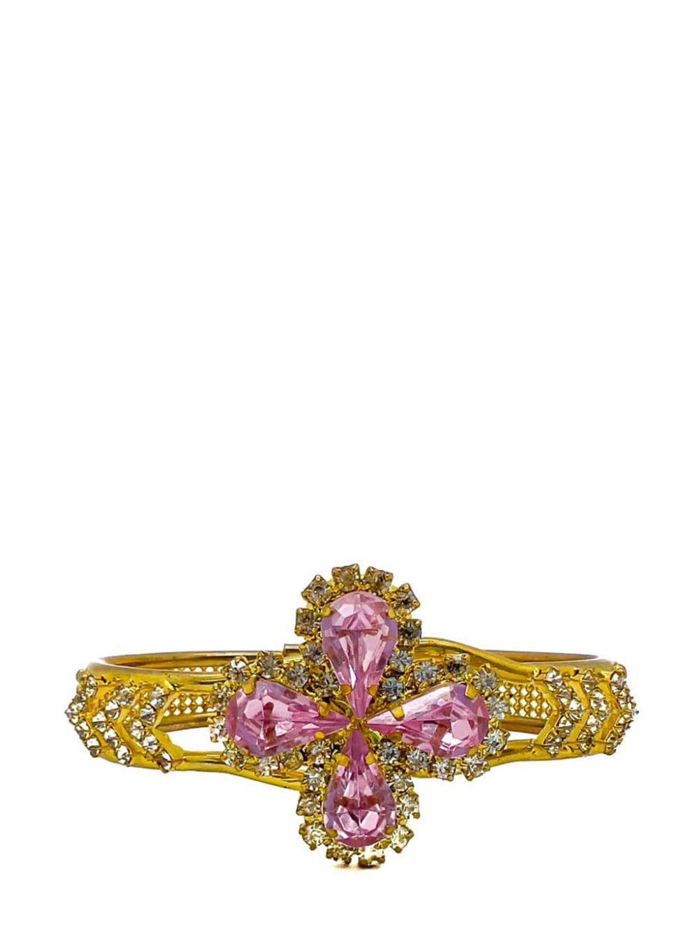 Jennifer Gibson Vintage Victorian Inspired Pink Teardrop Crystal Cuff 1960s - Rosa