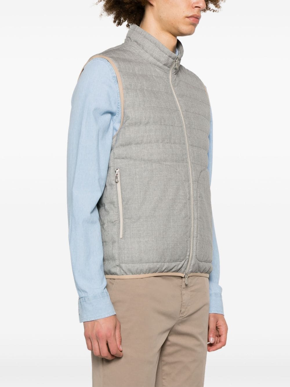 Brunello Cucinelli Chambray bodywarmer met rits Grijs