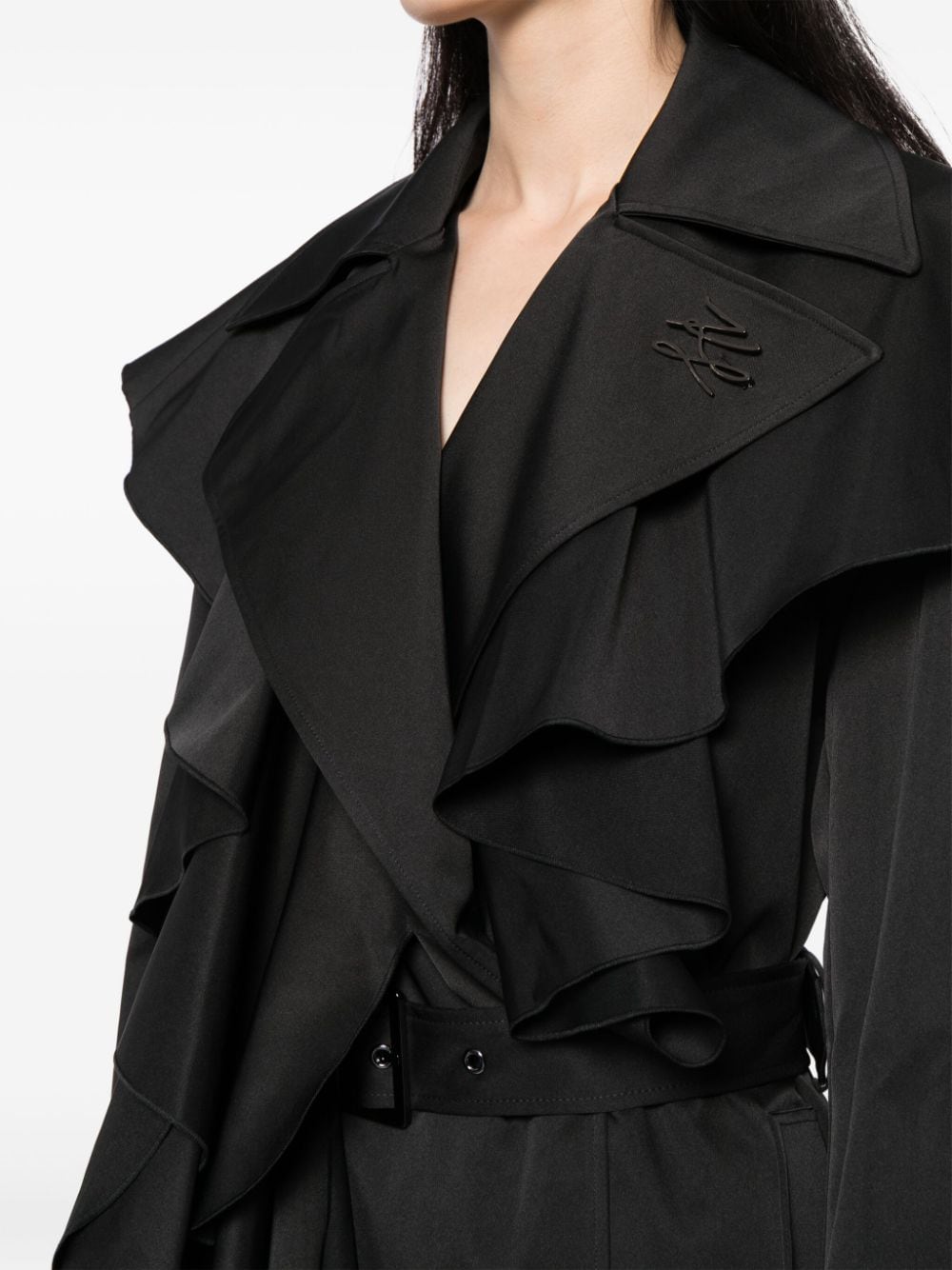 Shop Karl Lagerfeld Ruffled Trench Coat In Black