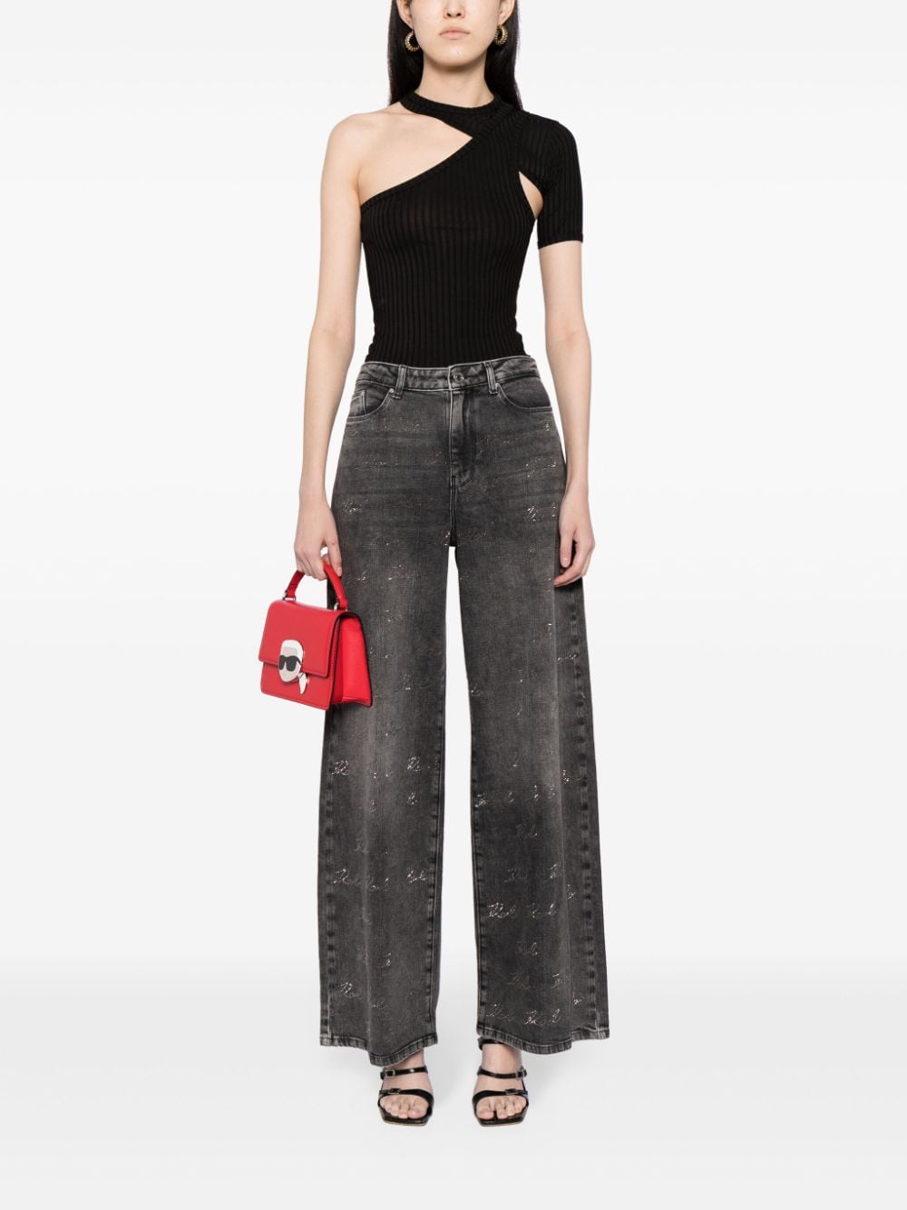 Shop Karl Lagerfeld Sparkle Wide-leg Jeans In Black