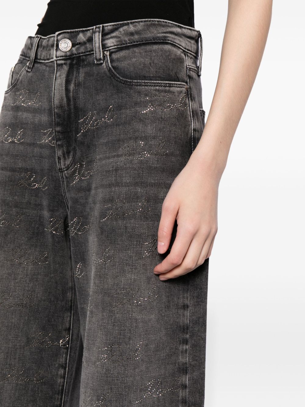Shop Karl Lagerfeld Sparkle Wide-leg Jeans In Black