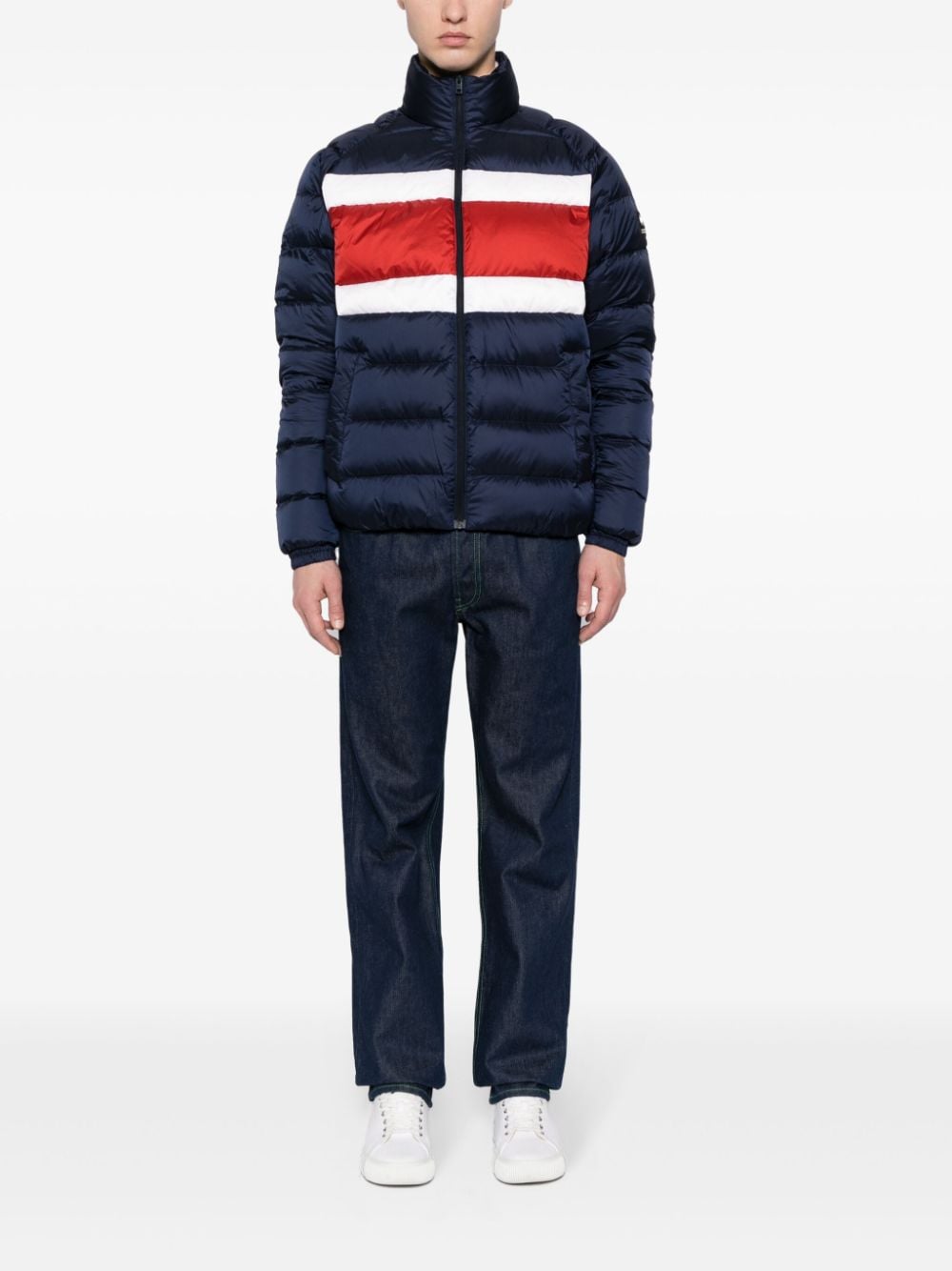 Shop Tommy Jeans Funnel-neck Down Jacket In Multicolour