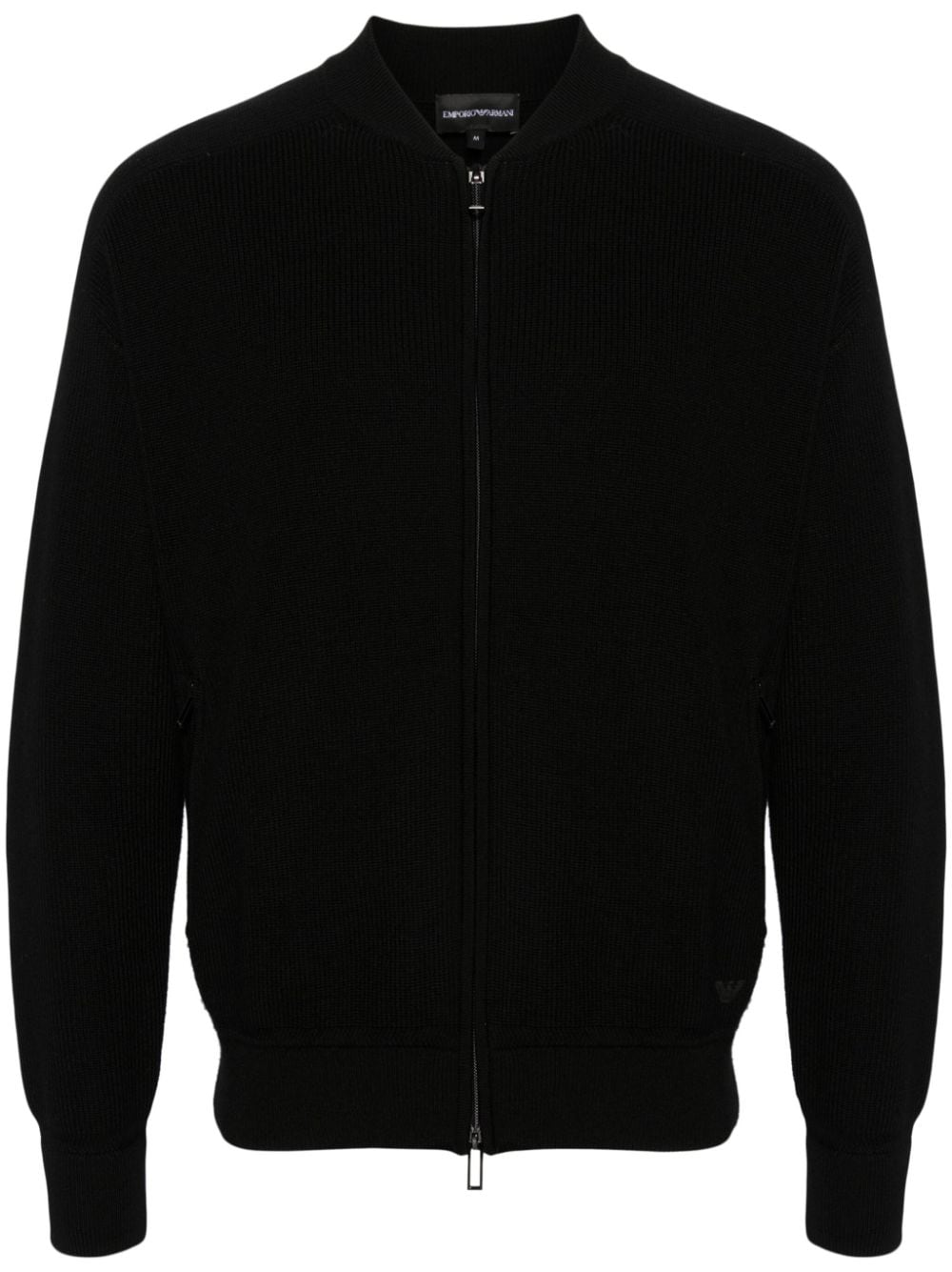 Emporio Armani Fine Ribbed Zip-up Cardigan In Black