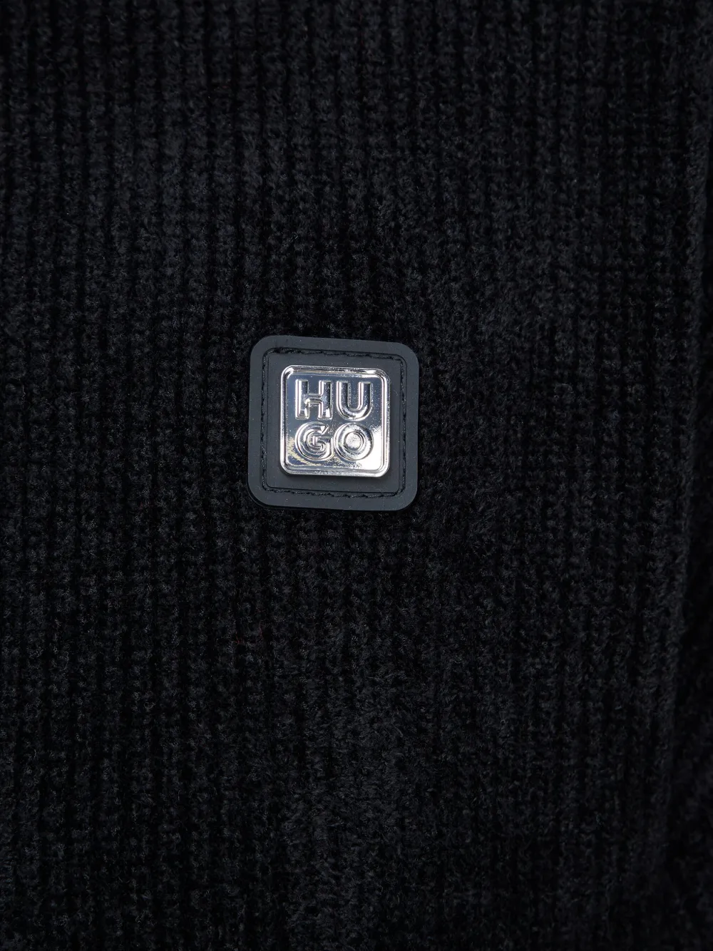 Hugo Boss Logo-patch Ribbed Hoodie In Black
