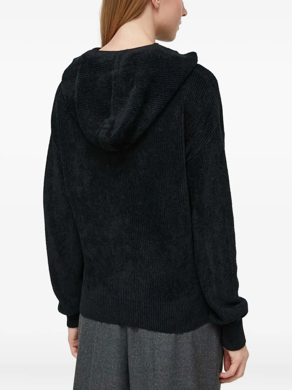 Hugo Boss Logo-patch Ribbed Hoodie In Black