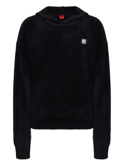 HUGO logo-patch ribbed hoodie