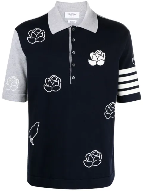 Thom Browne floral intarsia-knit cotton polo shirt