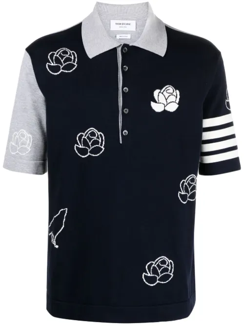 Polo à fleurs en maille intarsia - Thom Browne - Modalova