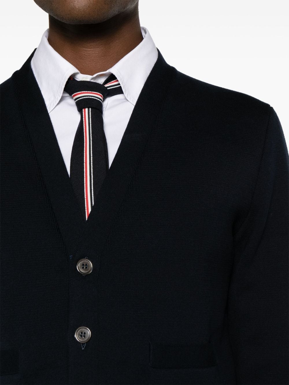 Shop Thom Browne Grosgrain-tabs Cotton Cardigan In Blue