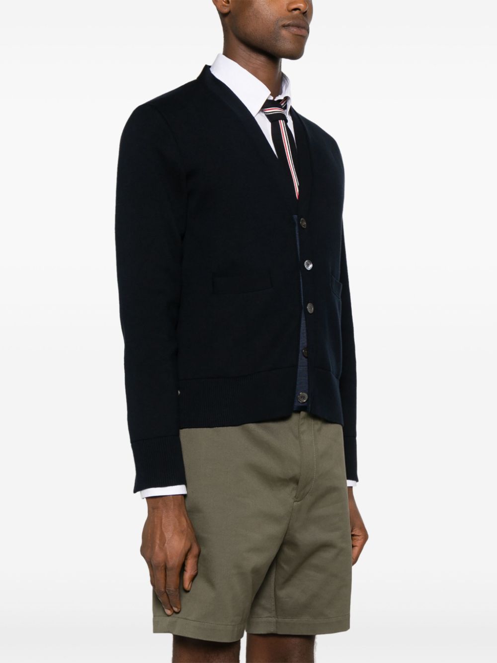 Shop Thom Browne Grosgrain-tabs Cotton Cardigan In Blue