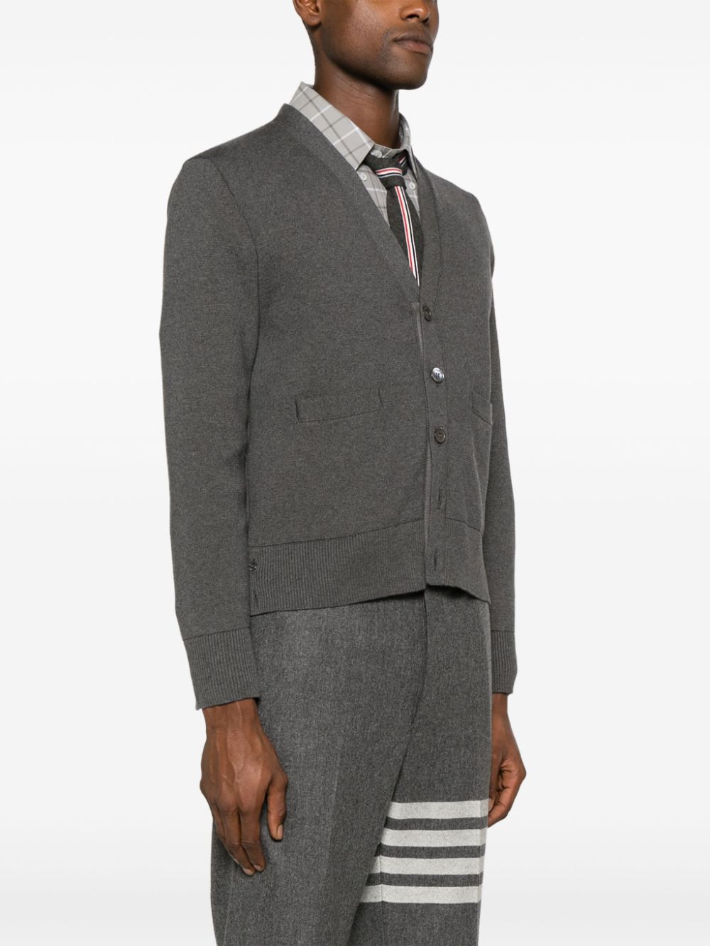 Shop Thom Browne V-neck Cotton Cardigan In Grey