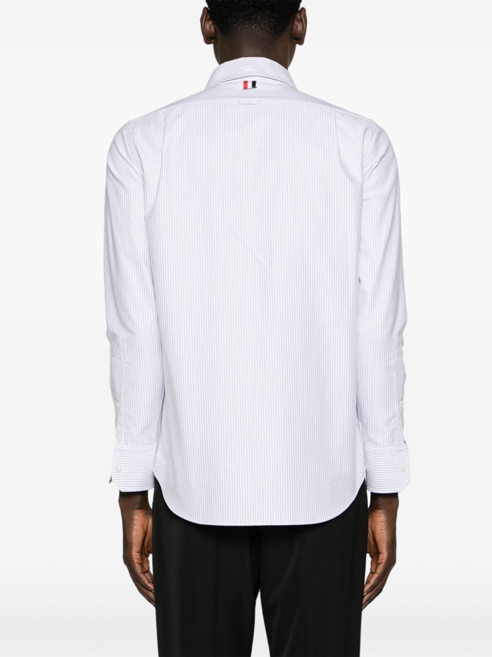 Shop Thom Browne Rose-embroidered Striped Cotton Shirt In Grey