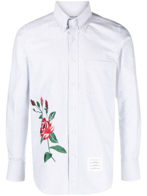 rose-embroidered striped cotton shirt