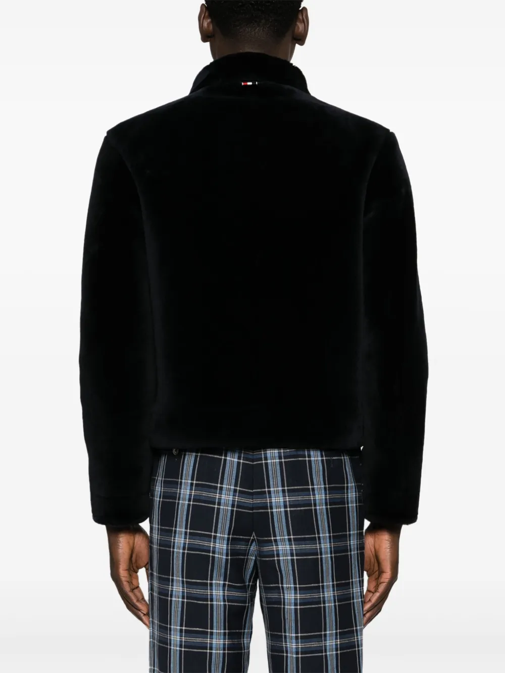 Thom Browne Leren jack met imitatiebont Blauw