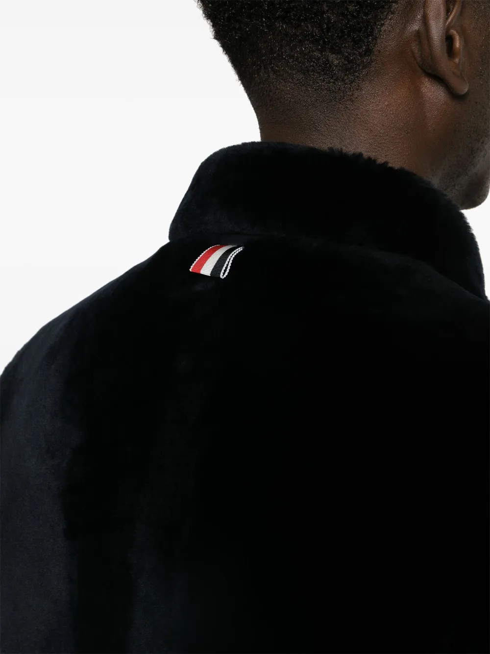 Thom Browne Leren jack met imitatiebont Blauw