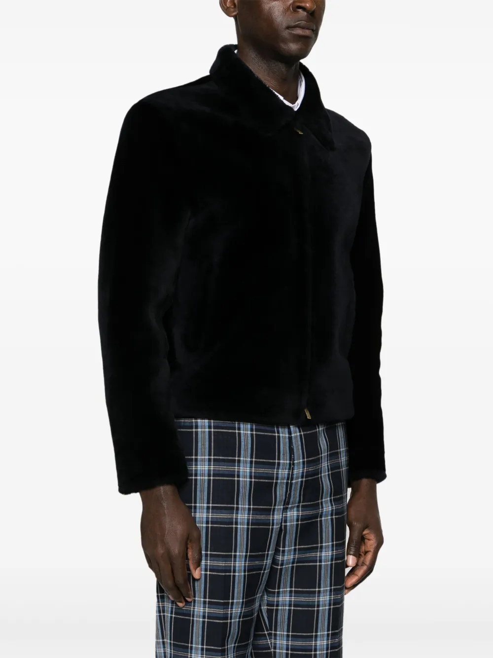 Thom Browne Leren jack met imitatiebont Blauw