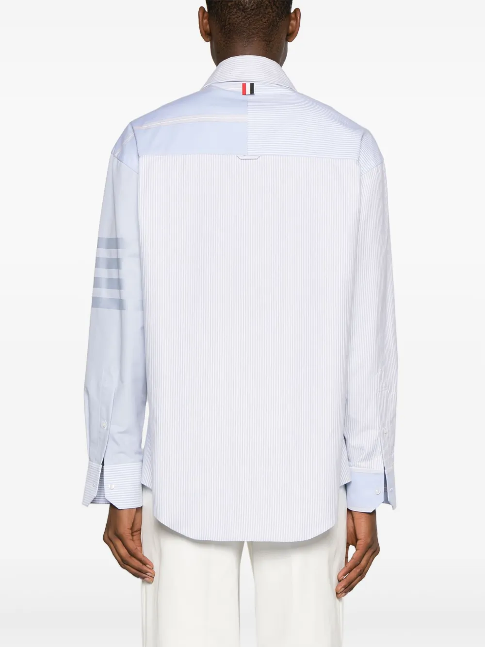 Shop Thom Browne Striped Patchwork Cotton Shirt In Blue