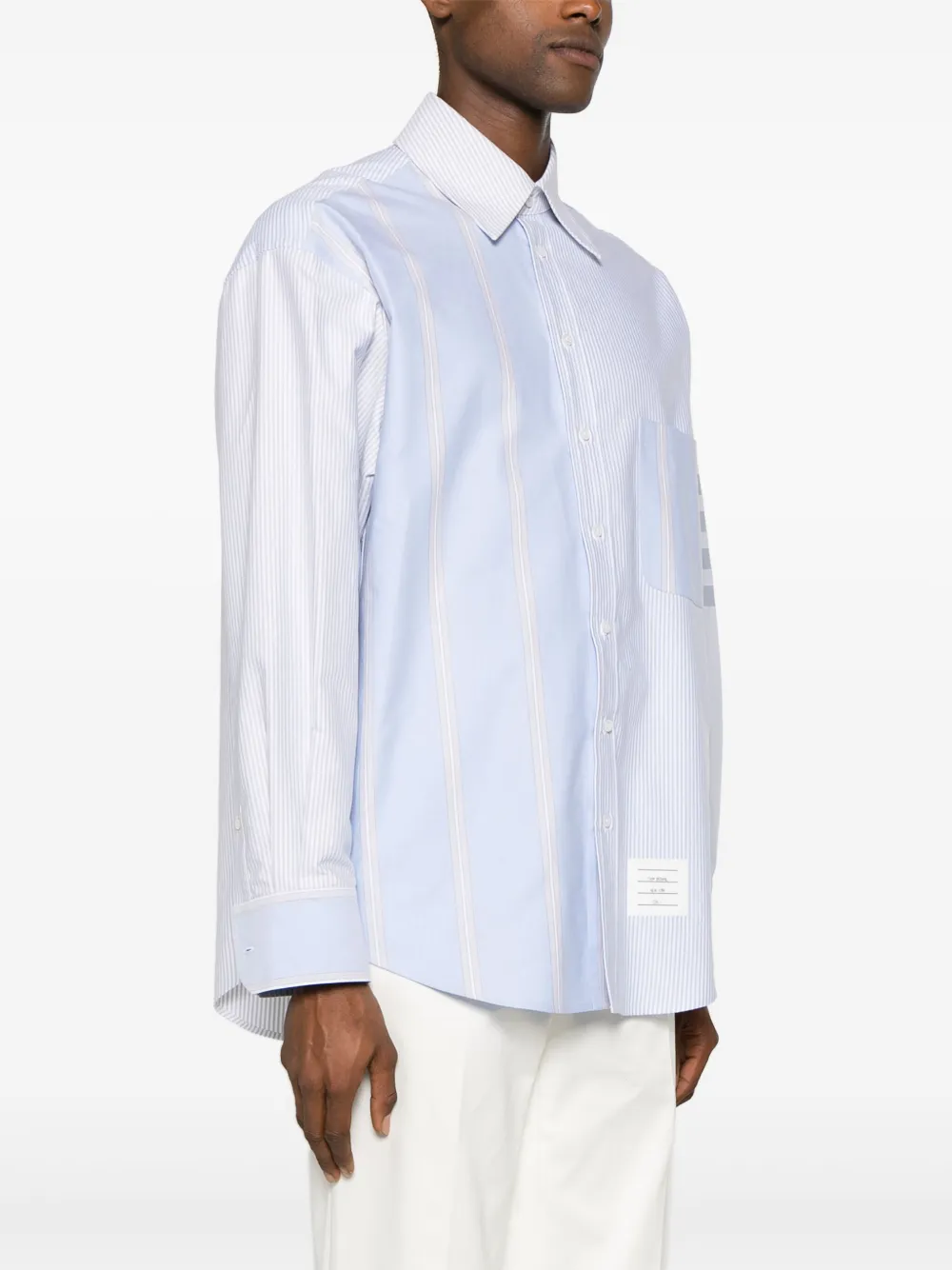 Shop Thom Browne Striped Patchwork Cotton Shirt In Blue