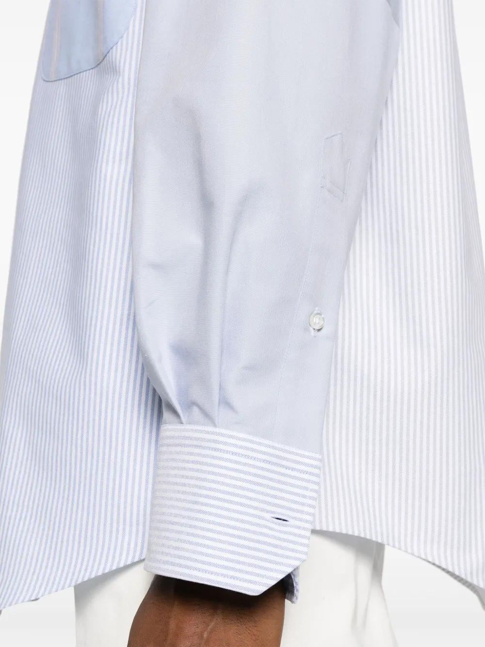 Shop Thom Browne Striped Patchwork Cotton Shirt In Blue