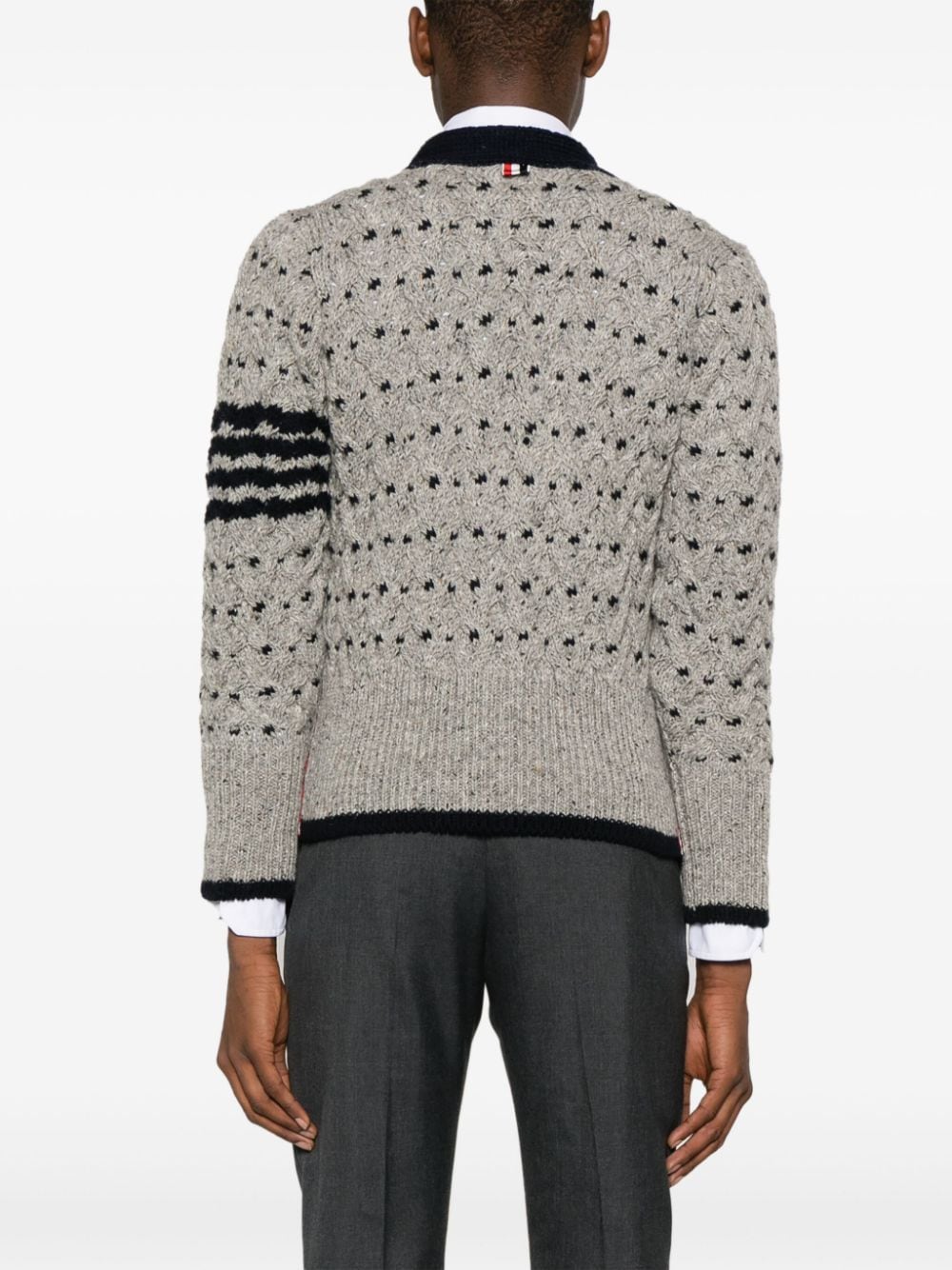 Shop Thom Browne 4-bar Stripes Cable-knit Cardigan In Grey